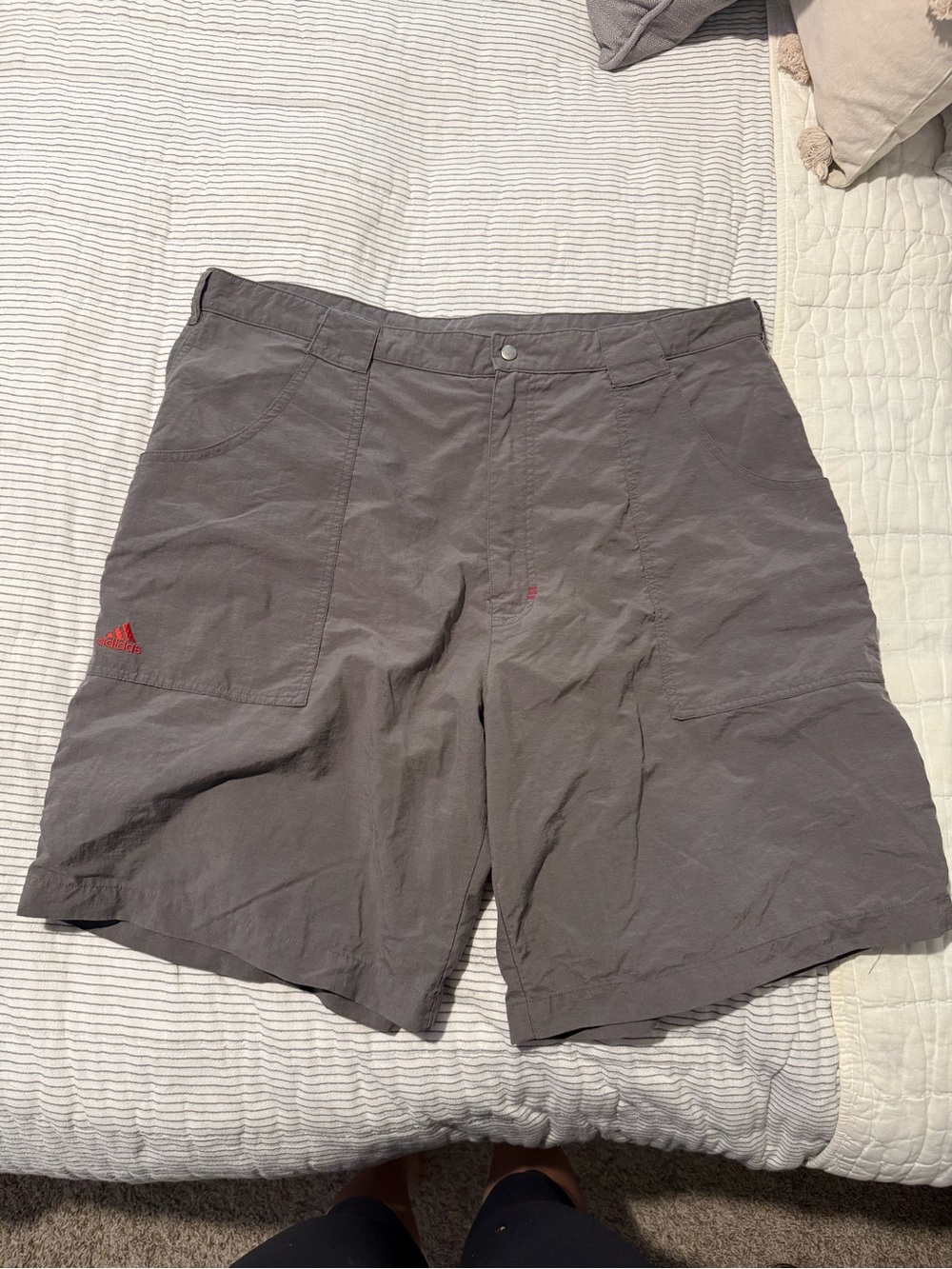 adidas Men's Charcoal Athletic Shorts with Red Logo